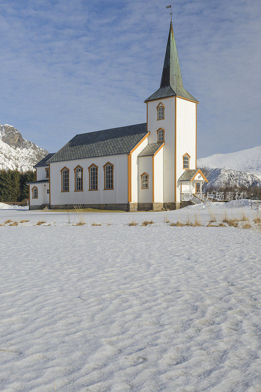 Valberg Church in Vestv?g?y in the loften archipel in Norway during winter